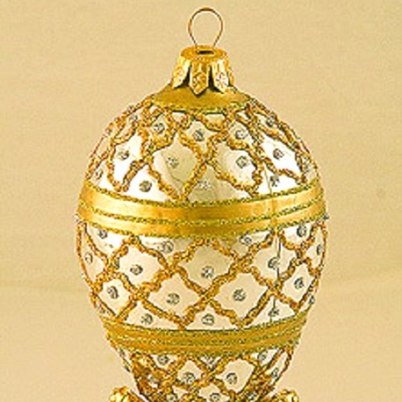 NEW Christmas Glass Egg Shampaigne Ornament Arreola Design Hand Painted Crystal - Picture 1 of 2